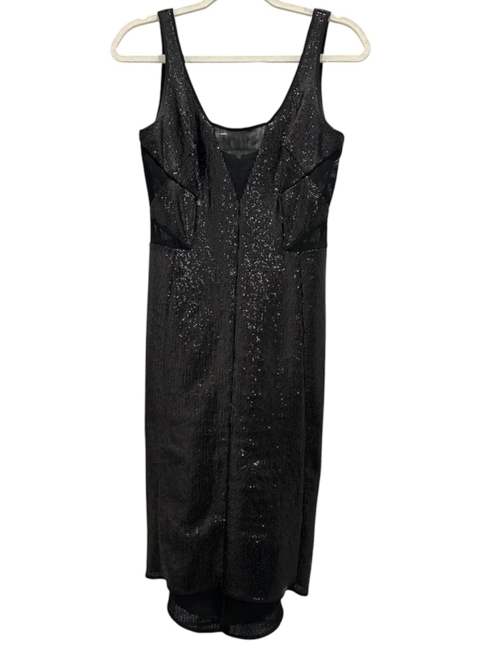 BCBGMaxAzria FATALE Black Sequin Scoop Midi Dress